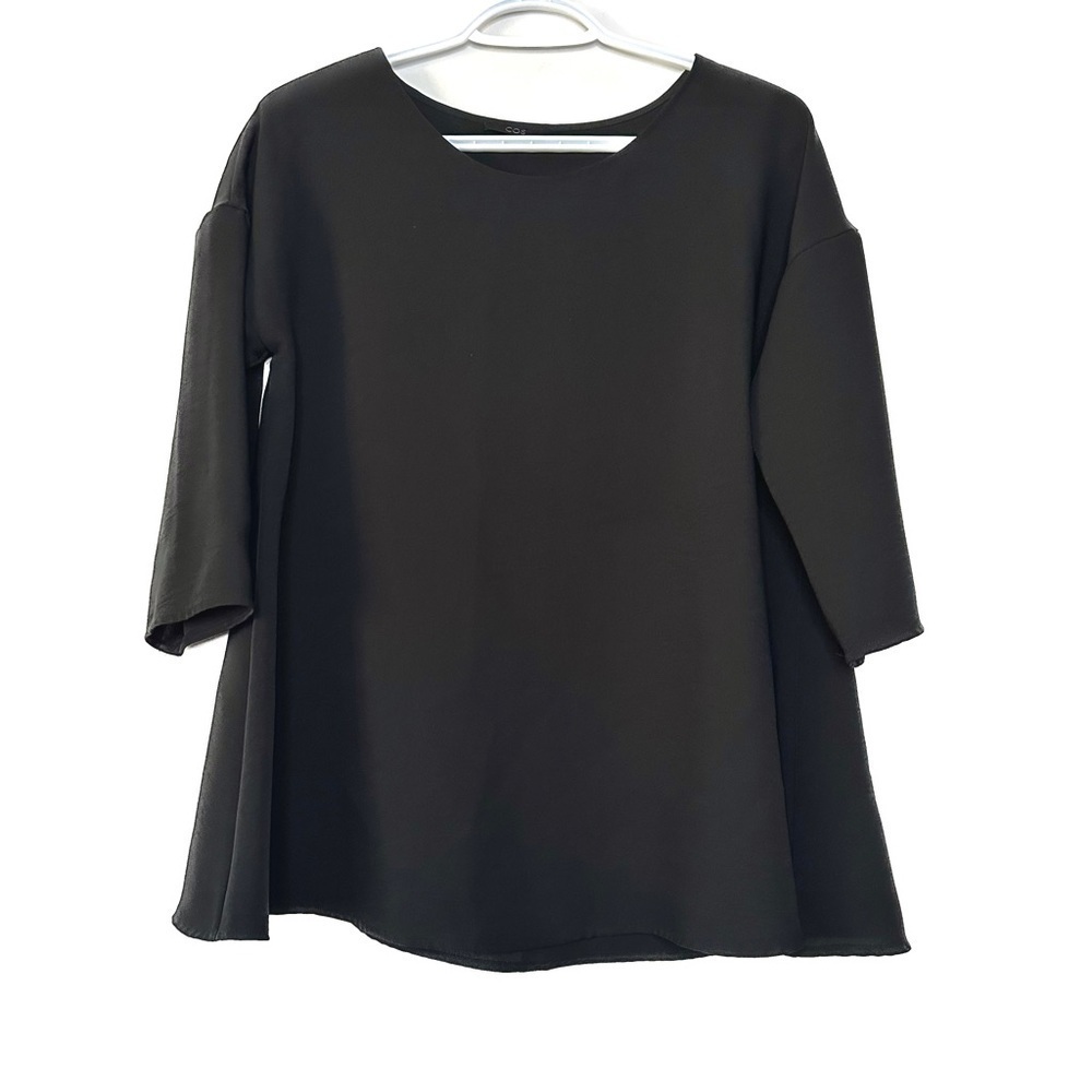 COS Black Relaxed Fit Boxy Blouse Top
Scoop Neck 3/4 Sleeve Wavy Hem XS EU34